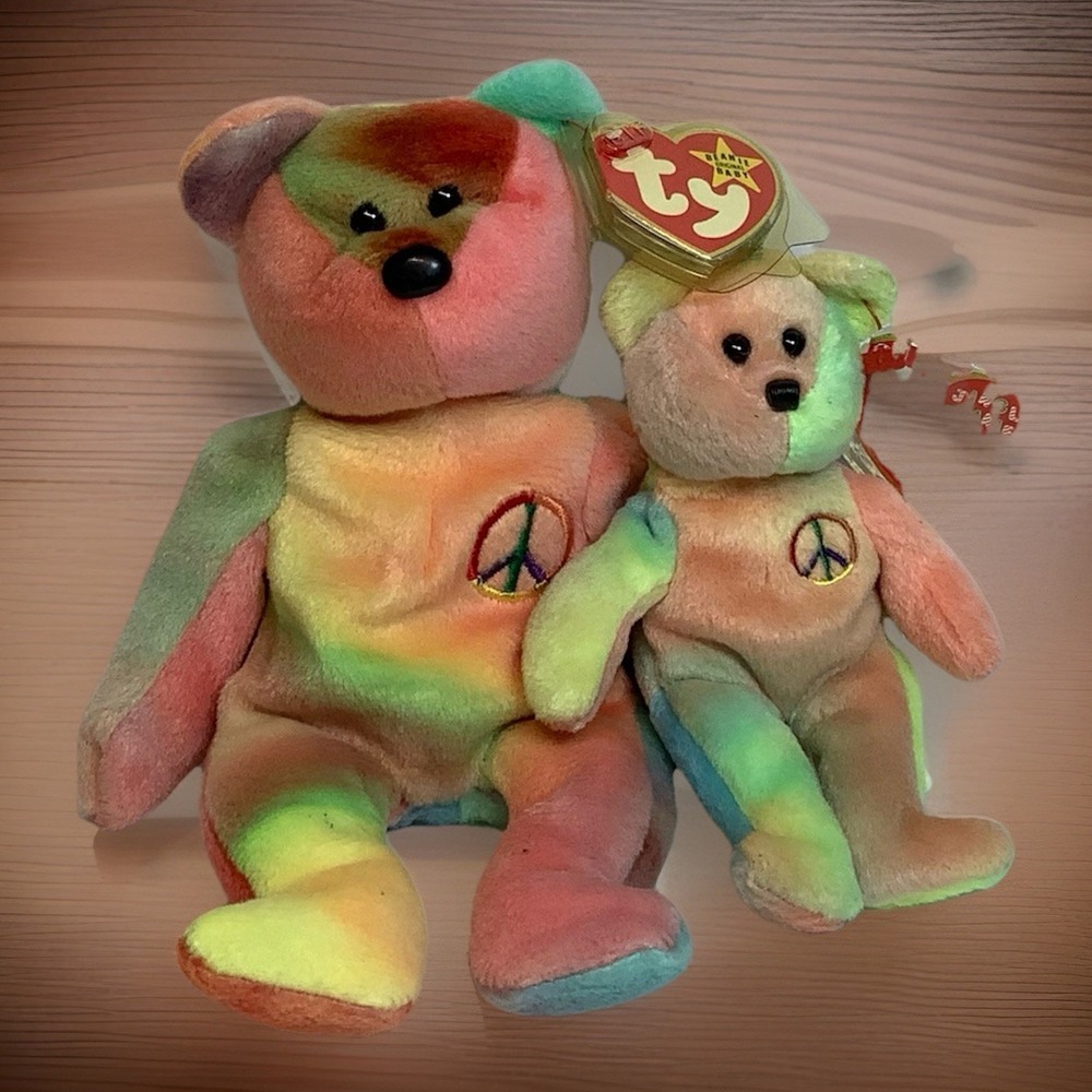Ty Jingle Beanie Baby +  Peace the Tie Dye Bear  Brand New with Tags